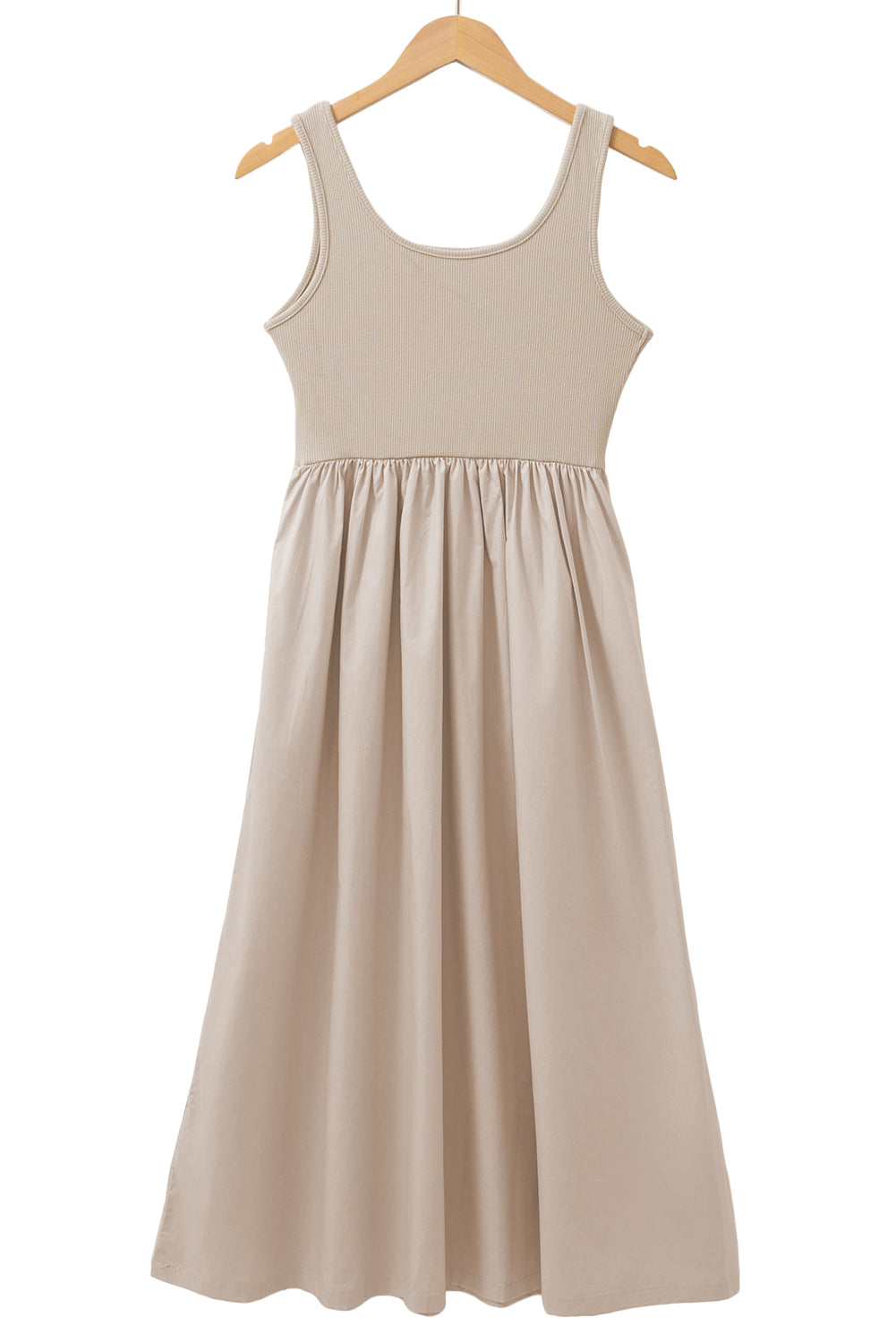 Beige Scoop Neck Midi Sundress