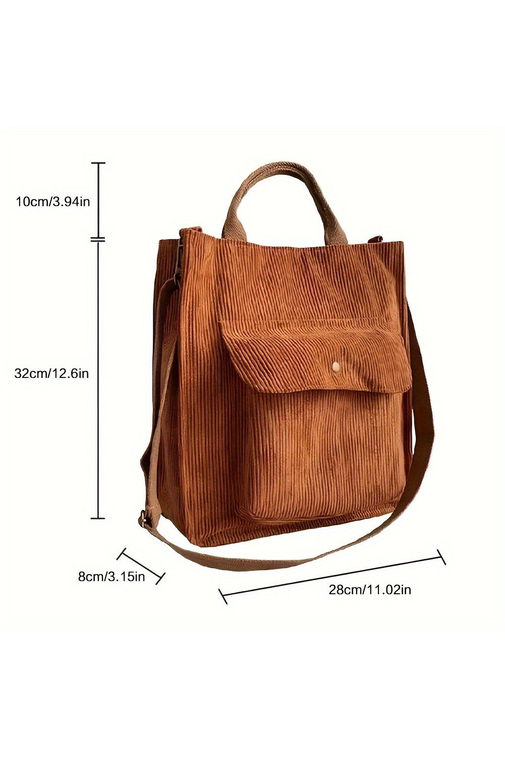 Corduroy Tote Bag with Detachable Strap