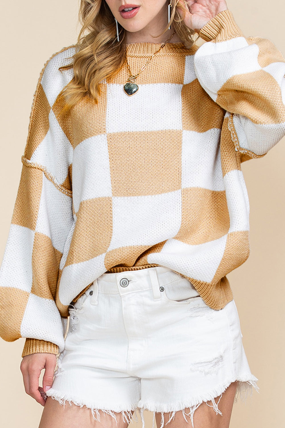 Plaid Exposed Seam Sweater