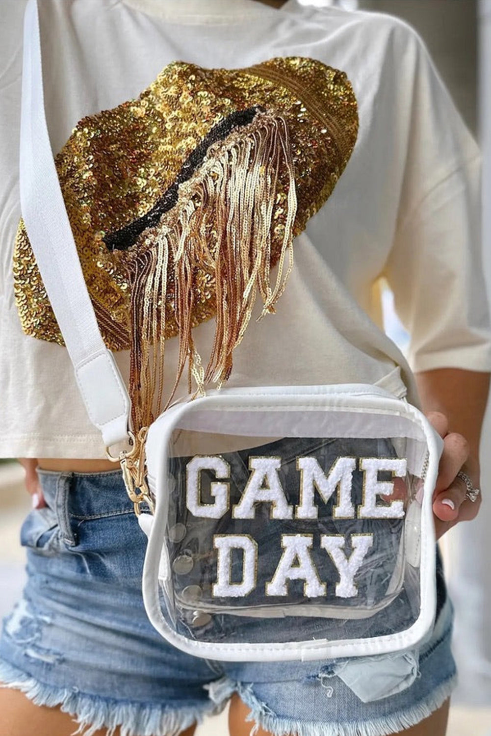 Clear Event Bag with Chenille Gameday Lettering