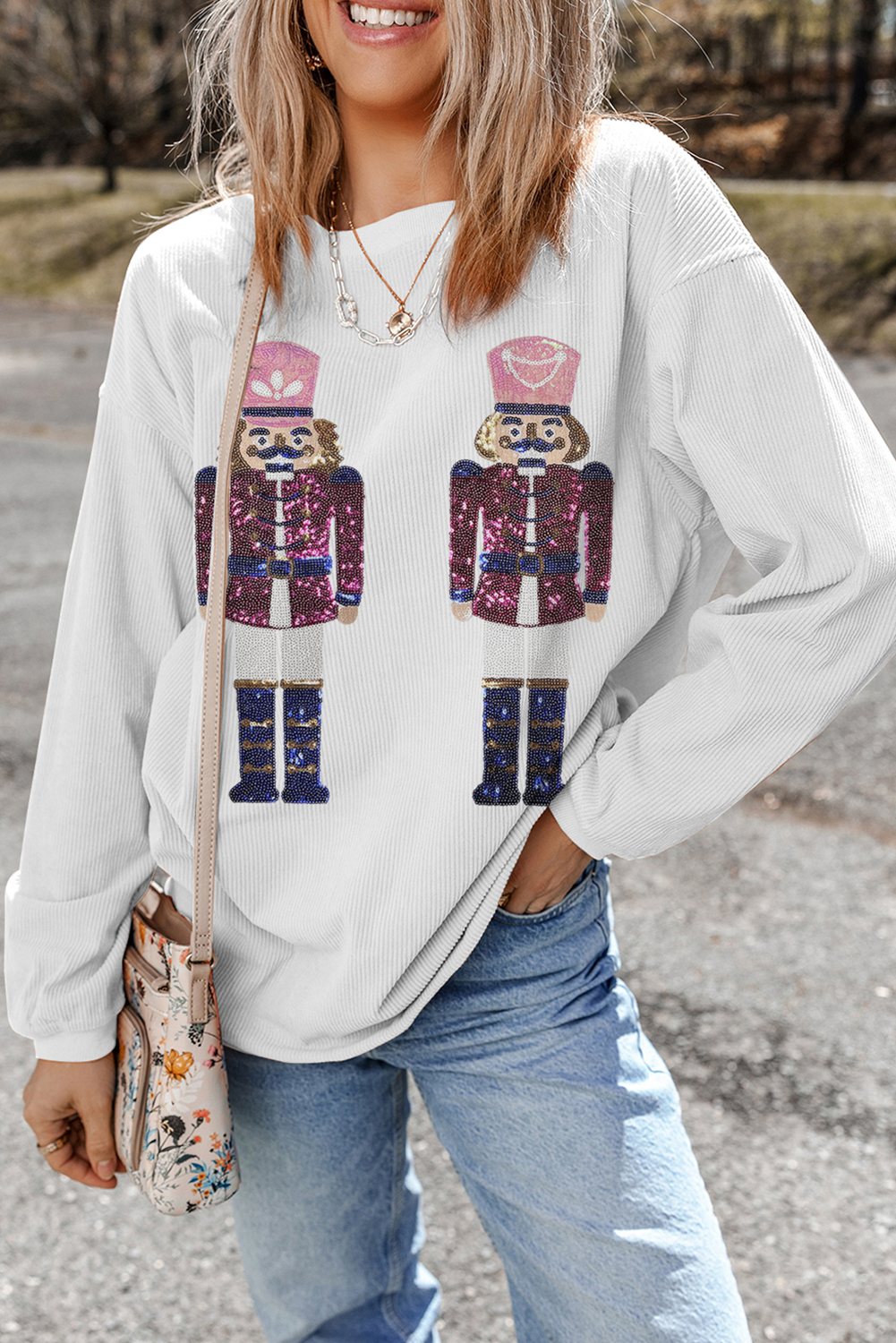 Sequined Nutcracker Corded Baggy Sweatshirt