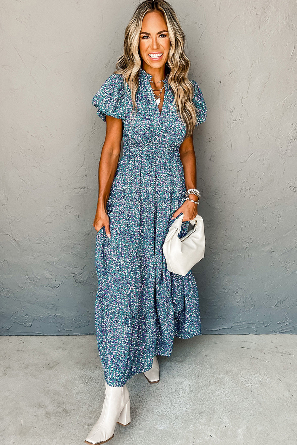 Floral V Neck Maxi Dress