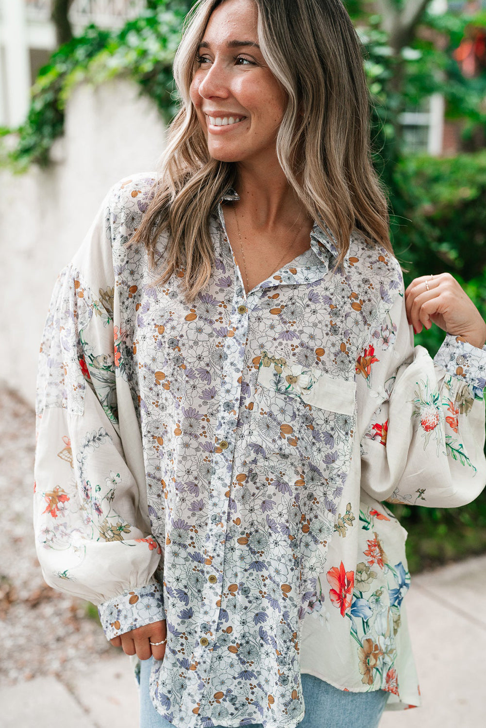 Boho Floral  Button Up Loose Shirt