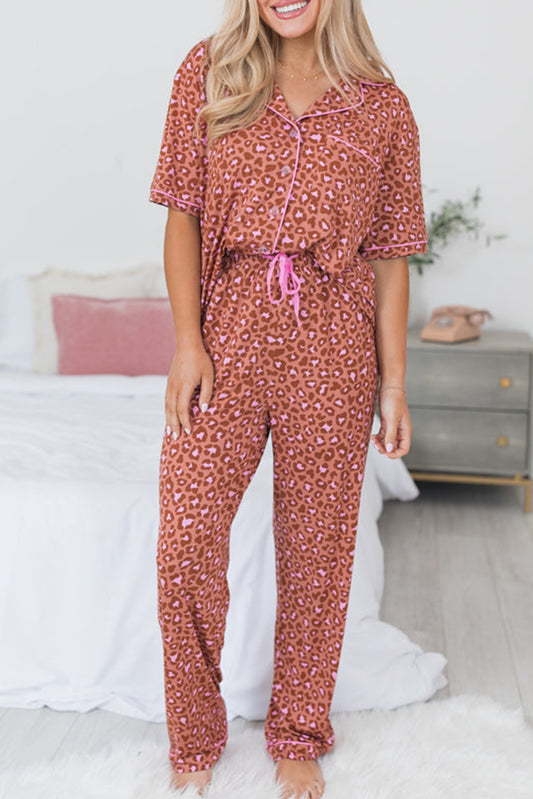 Leopard Print Short Sleeve Pajamas Set