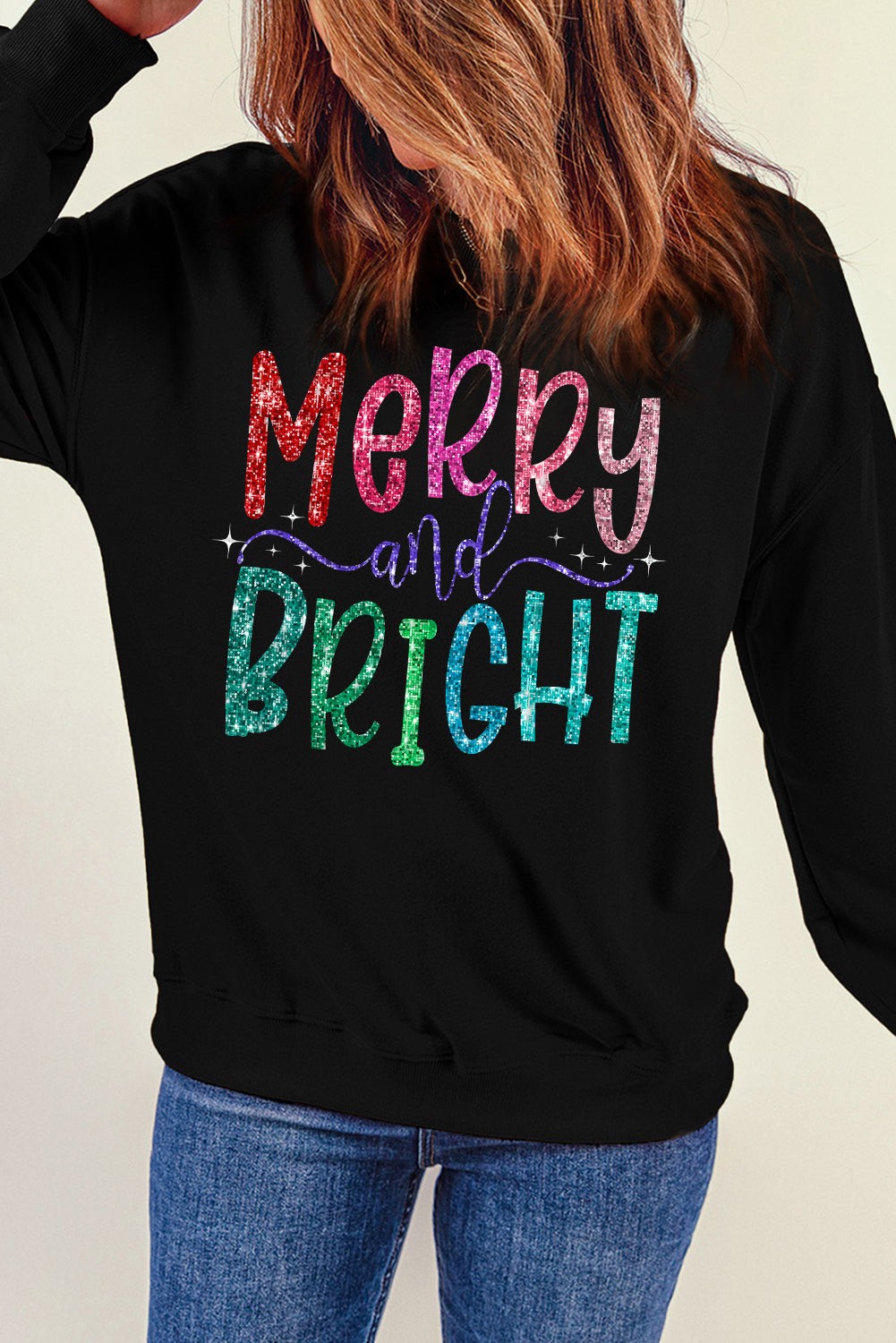 Black Glittering Merry and Bright Christmas Sweatshirt