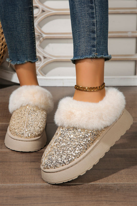 Gold Sequin Plush Lined Booties