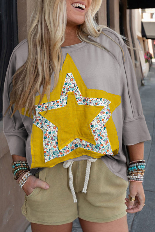 Floral Star Patched Mineral Wash Top - Plus