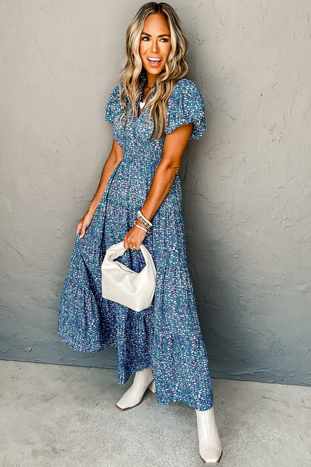 Floral V Neck Maxi Dress