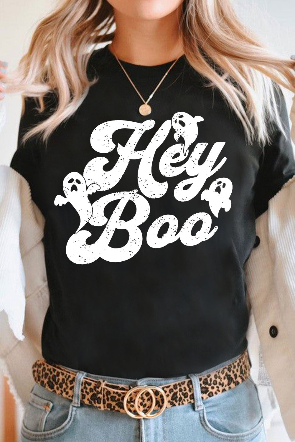 Hey Boo Ghost Print T Shirt