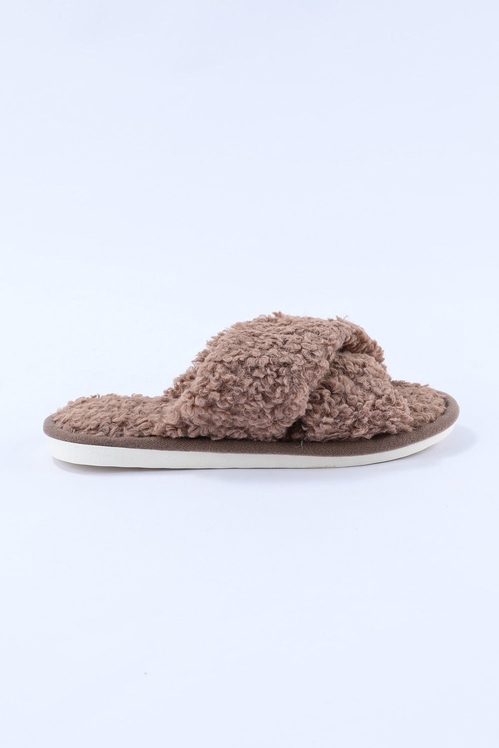 Brown Fuzzy Slipper Slides