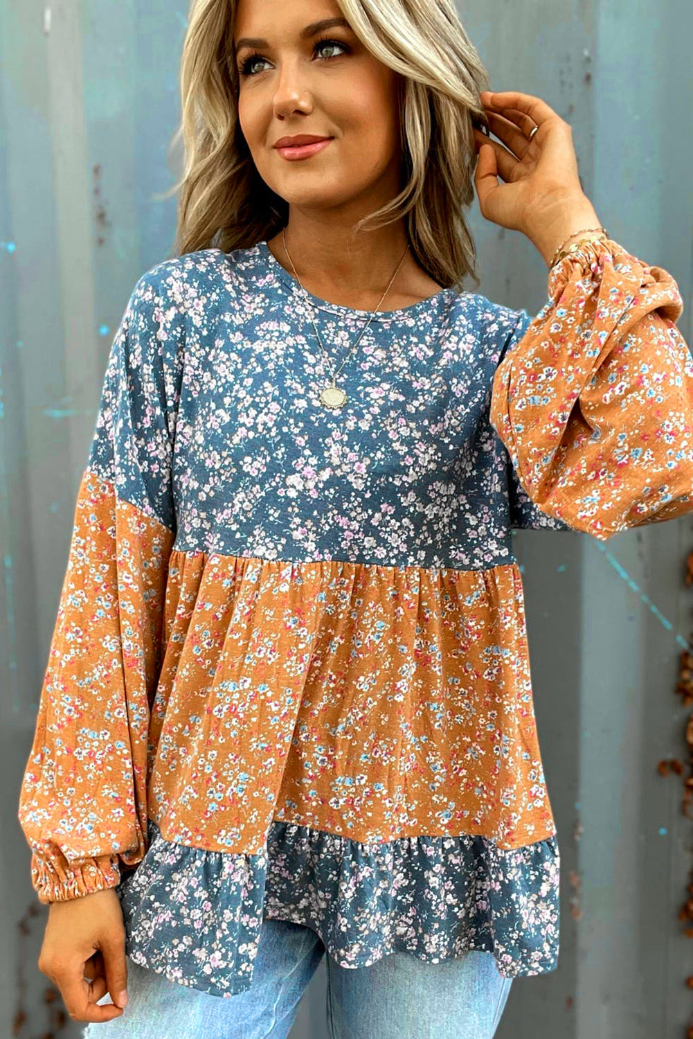 Ditsy Floral Ruffle Hem Long Sleeve Top