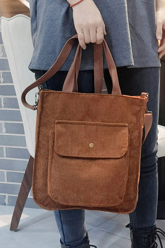 Corduroy Tote Bag with Detachable Strap