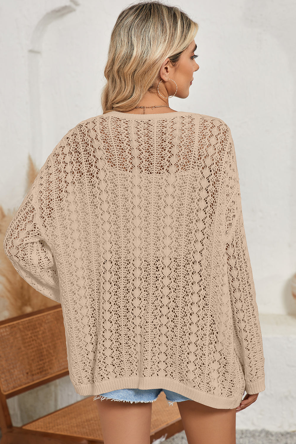 Crochet Knit Open Front Cardigan