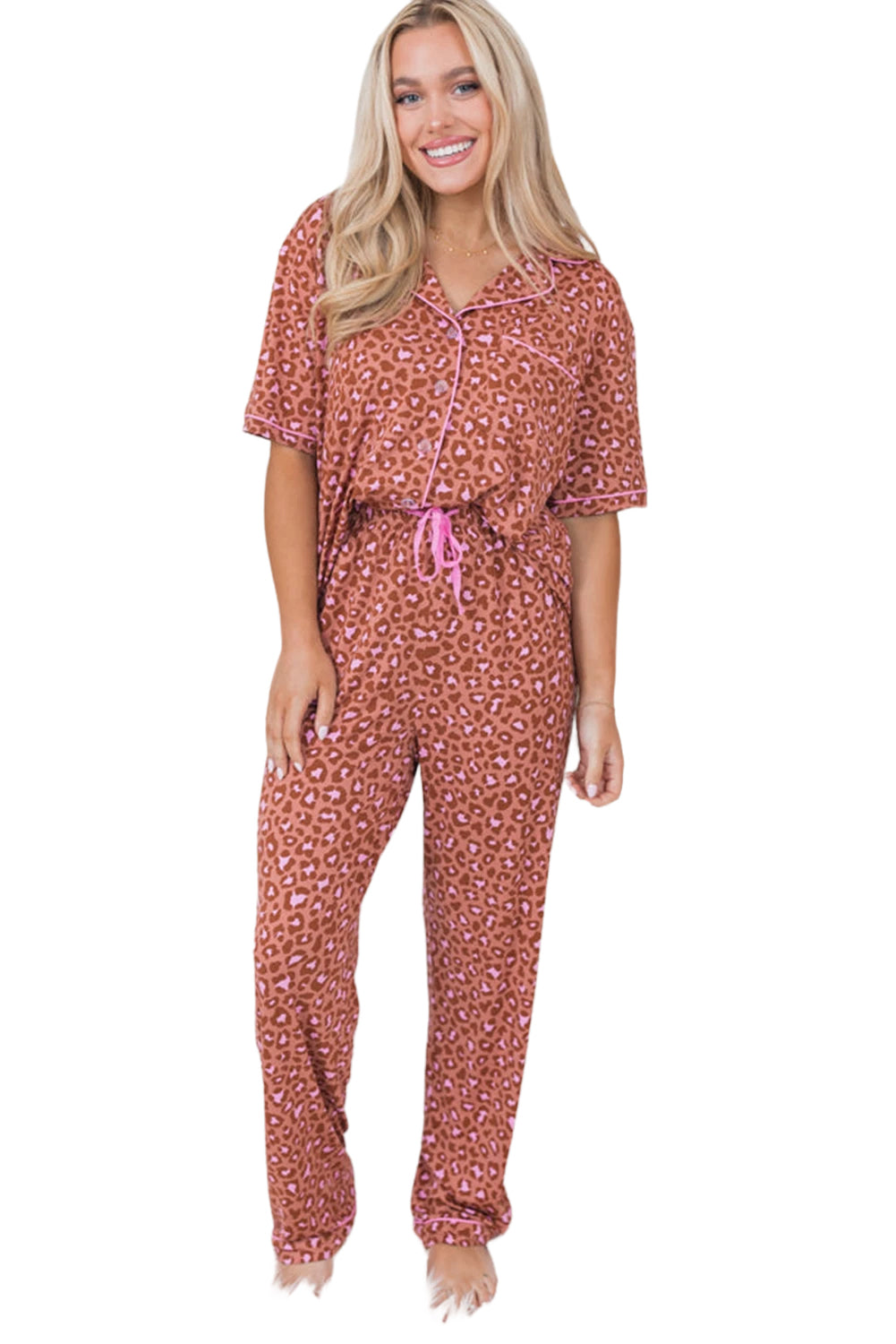 Leopard Print Short Sleeve Pajamas Set