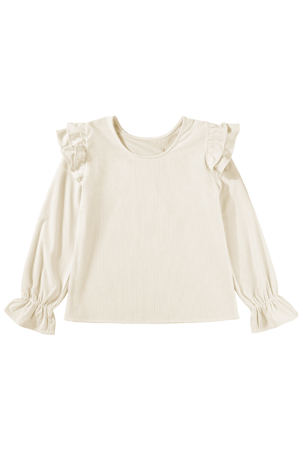 Beige Corduroy Ruffled Sleeve Blouse