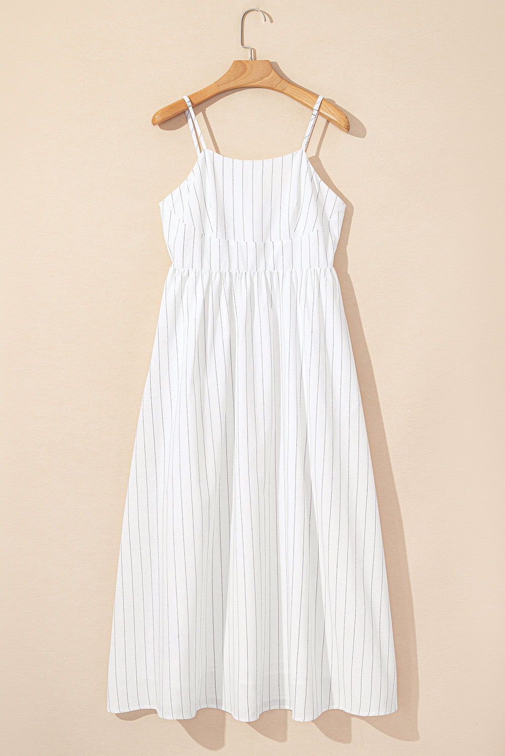 Beige Stripe Spaghetti Strap Maxi Dress