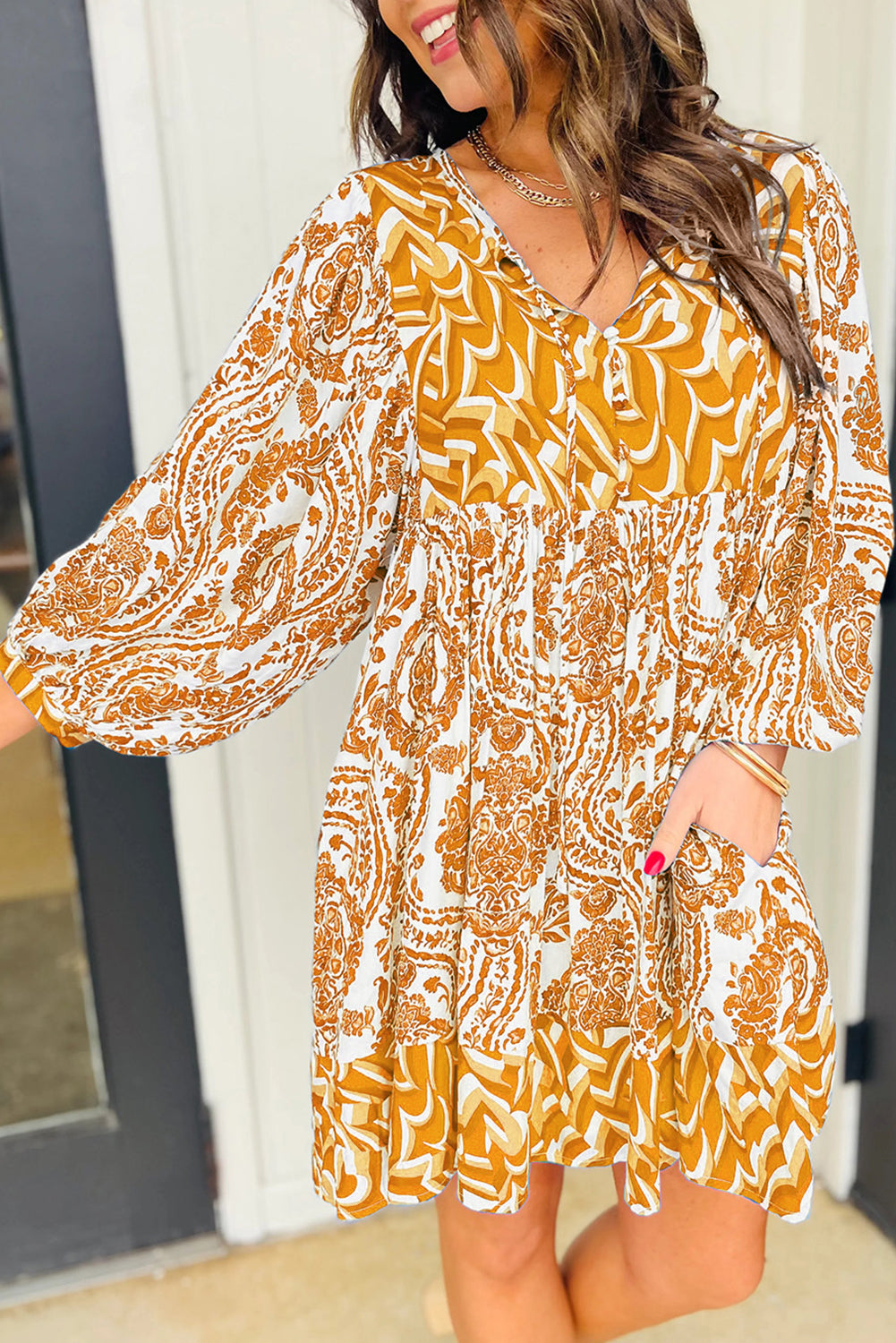 Boho Lantern Sleeve Dress