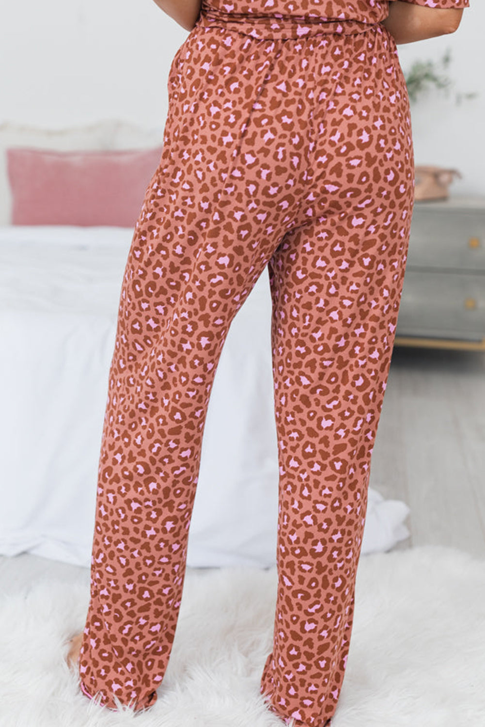 Leopard Print Short Sleeve Pajamas Set