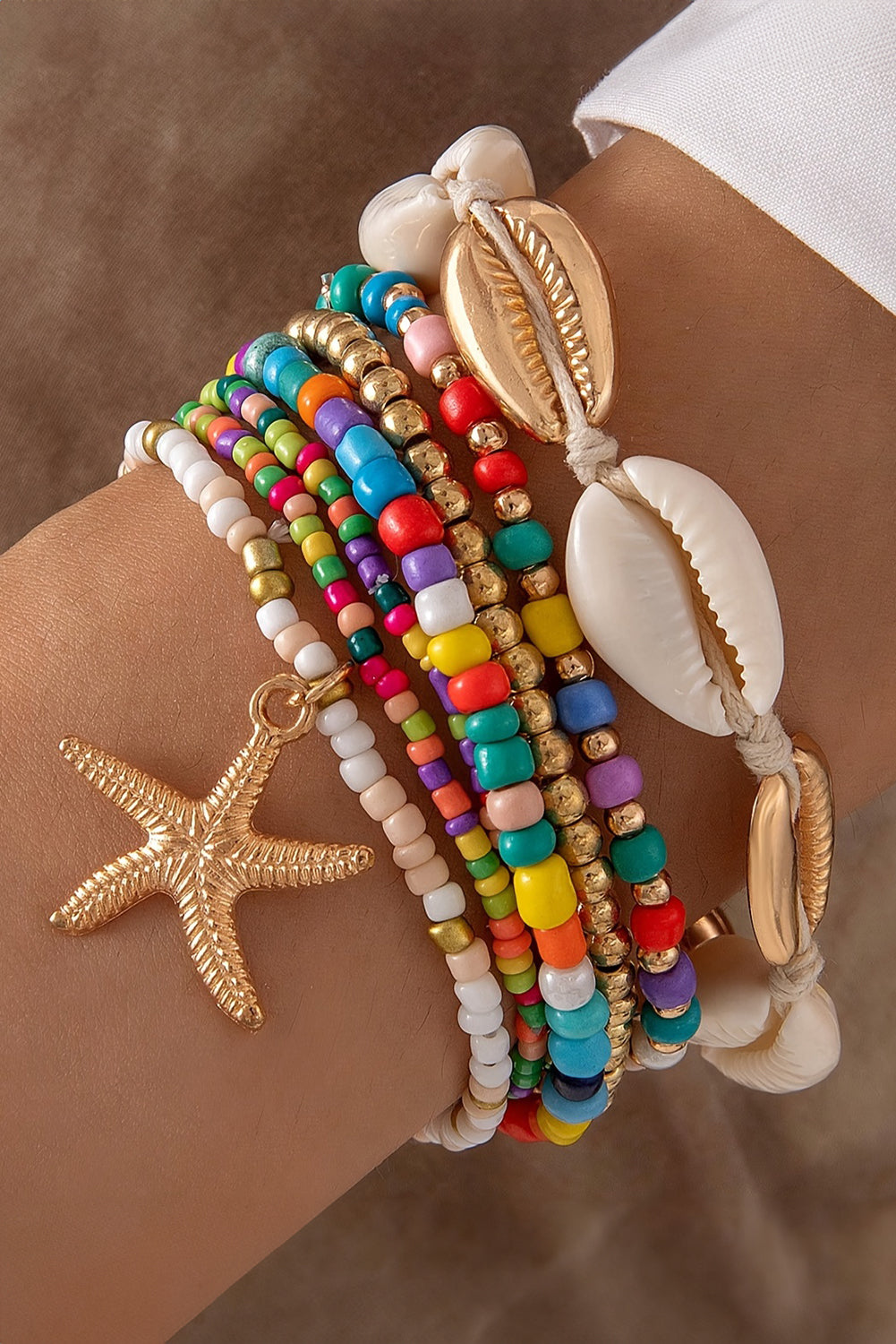 Starfish and Seashell Beaded Bracelet Set