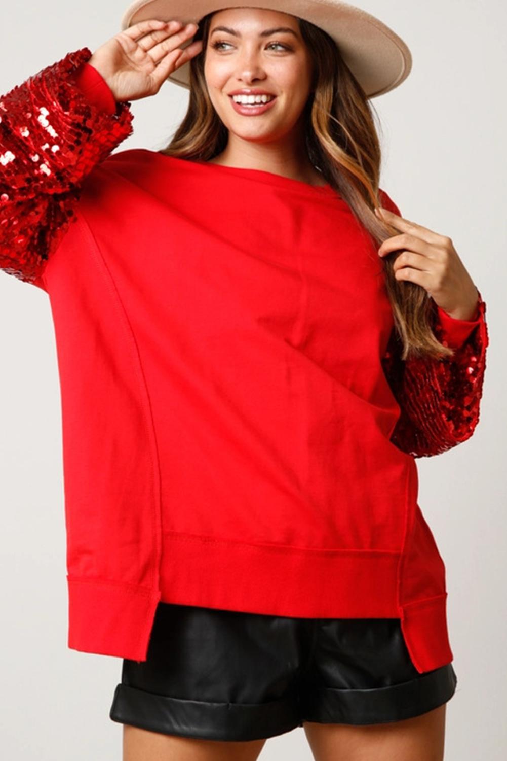 Festive Sequin Lantern Sleeve Sweatshirt