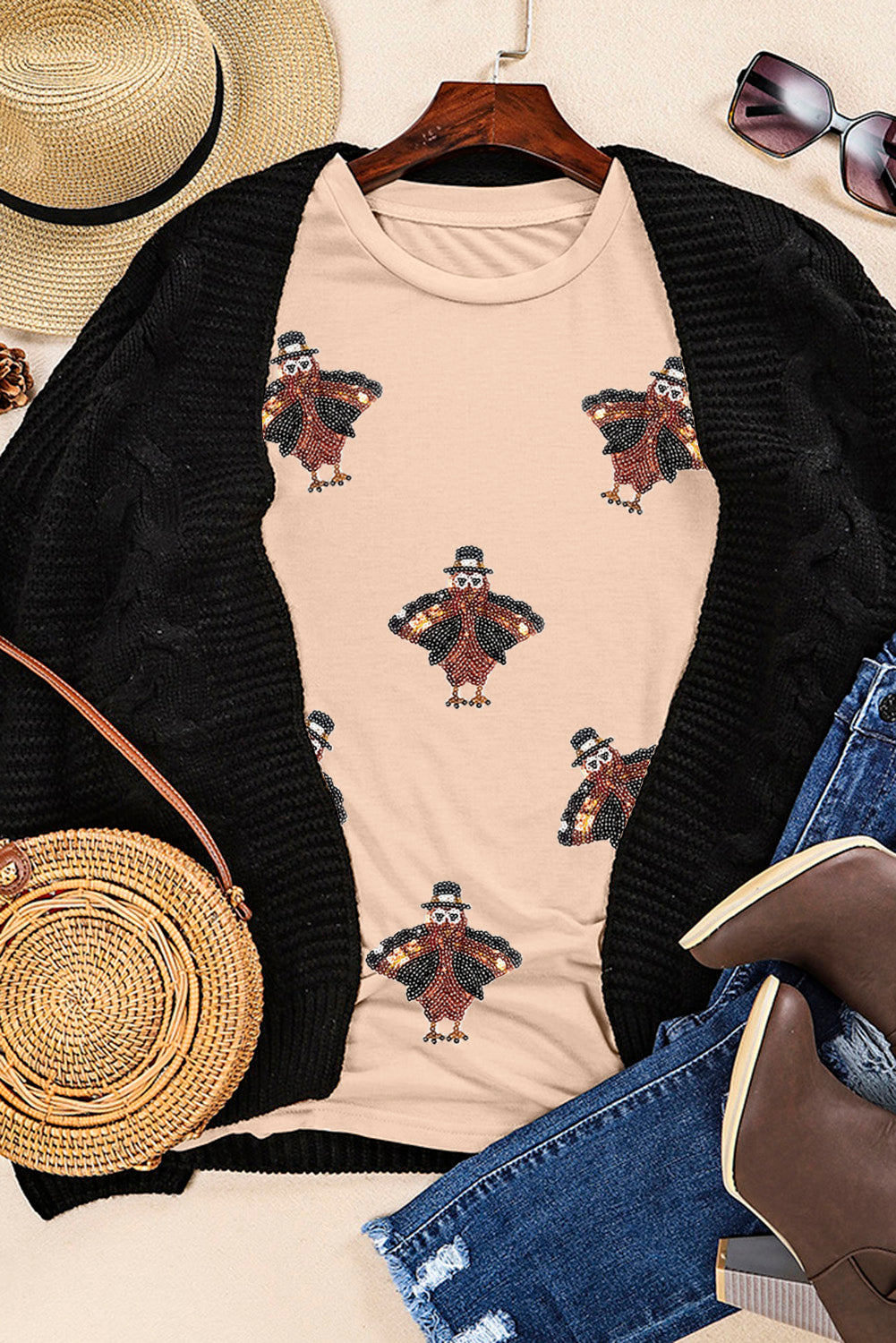 Sequin Turkey Thanksgiving Tee