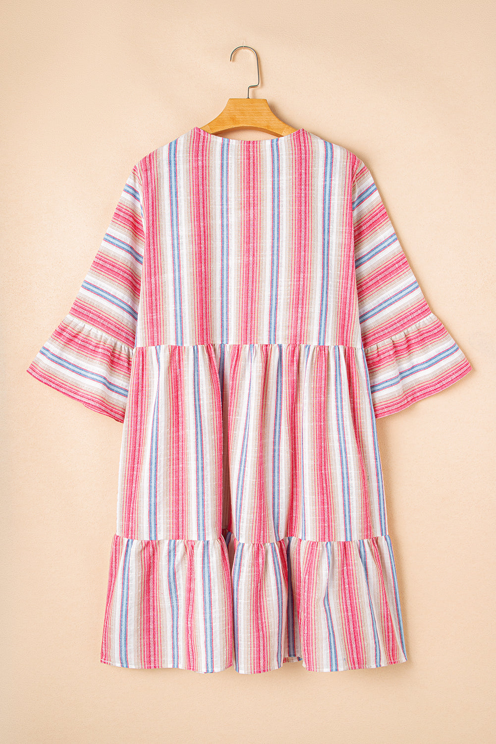 Stripe Geometric Detail Flared 3/4 Sleeve Dress - Plus