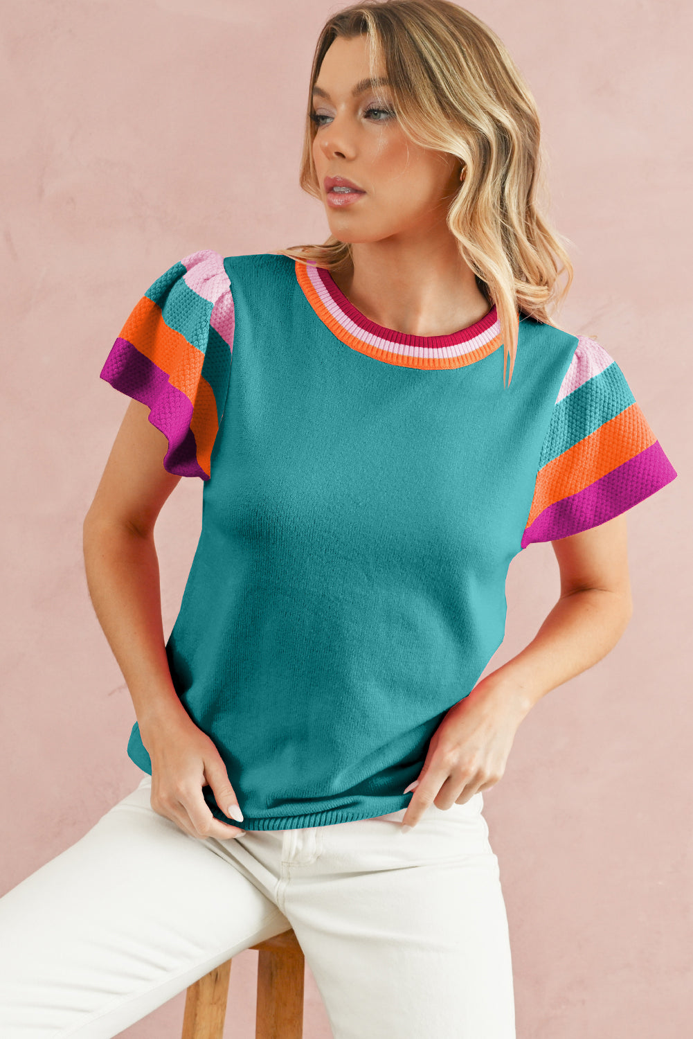 Striped Round Neck Knitted Tee