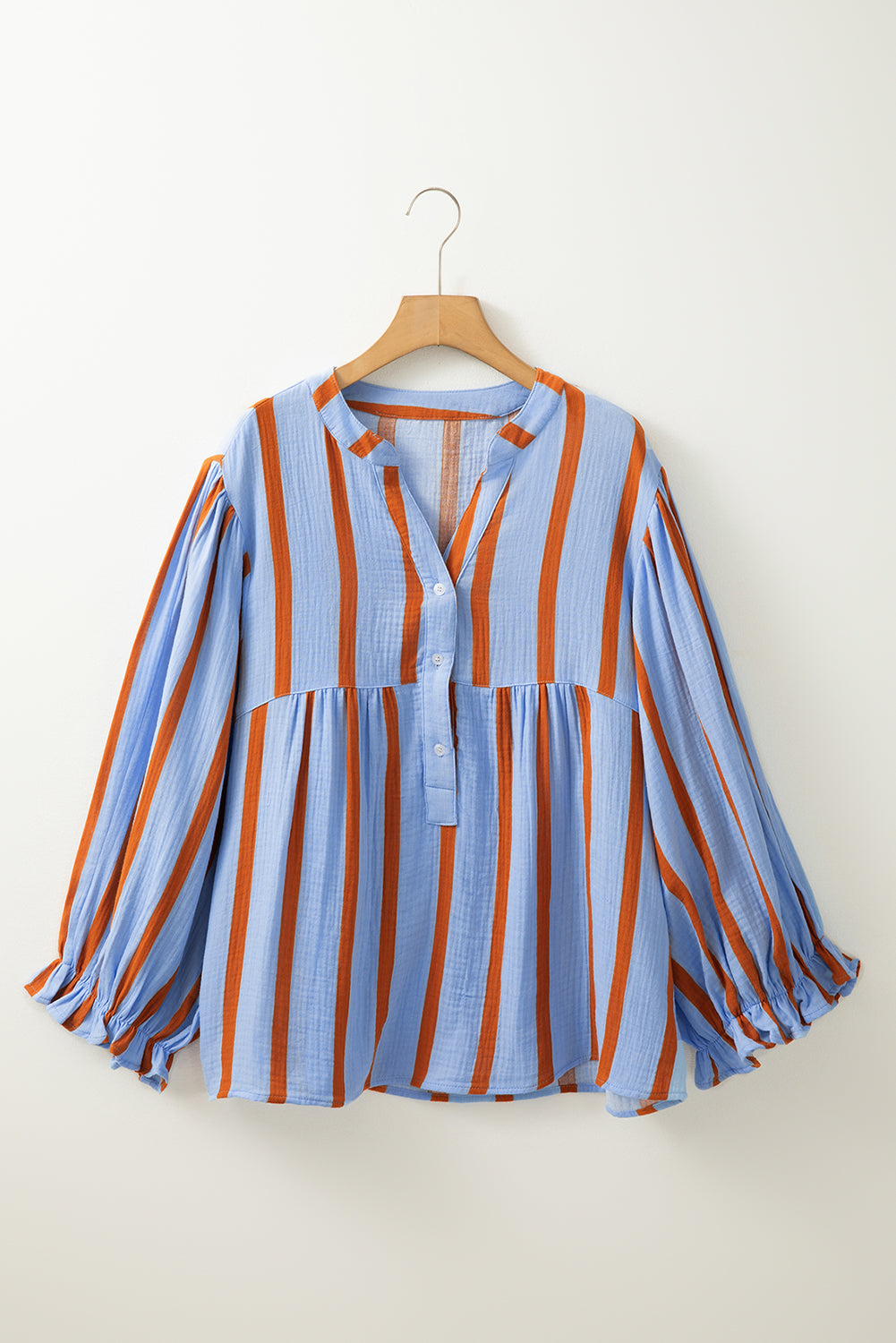 Stripe Crinkle Ruffle Sleeve Top