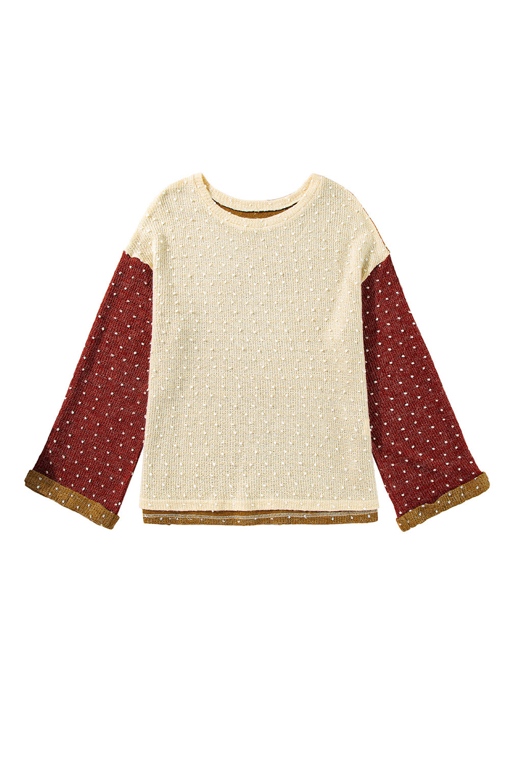 Beige Swiss Dot Drop Shoulder Knit Top