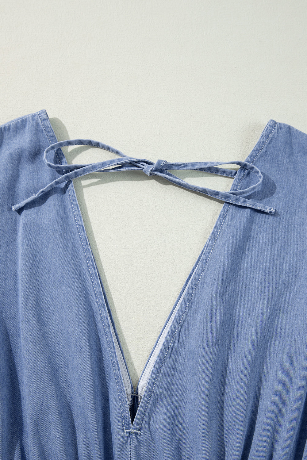 Chambray Deep V Neck Maxi Dress