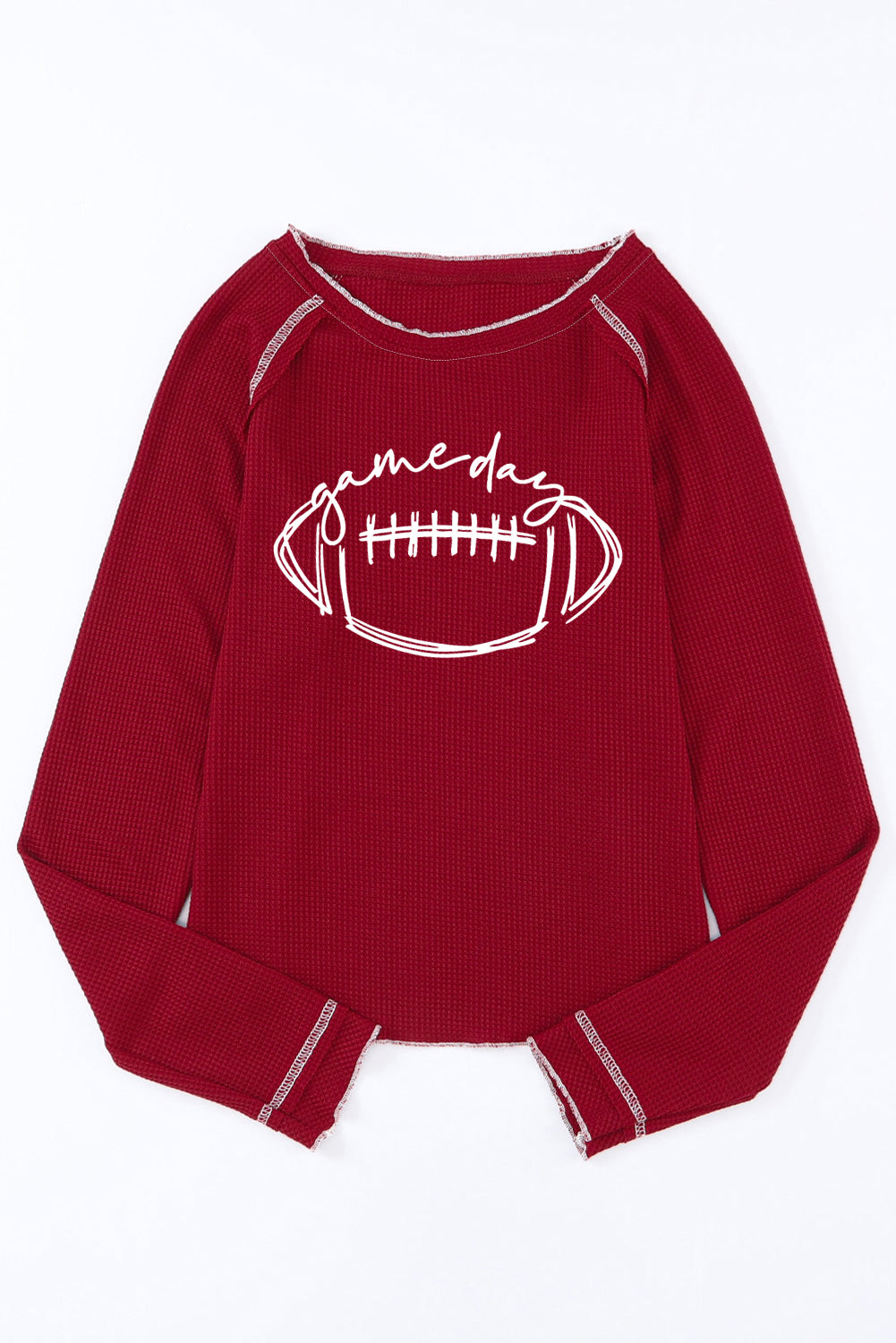 Red Waffleknit Football Sweatshirt