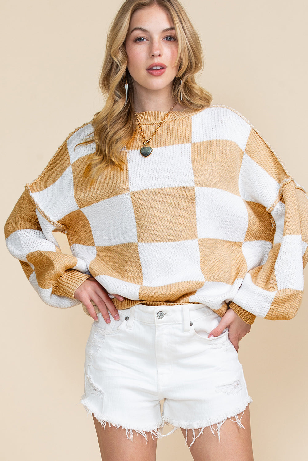 Plaid Exposed Seam Sweater