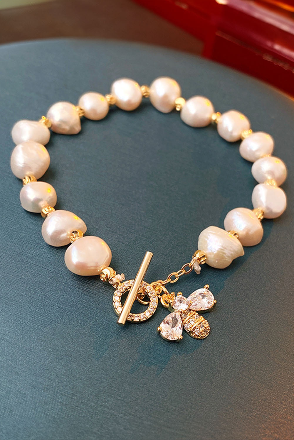 Vintage Bee Rhinestone Baroque Pearl Bracelet