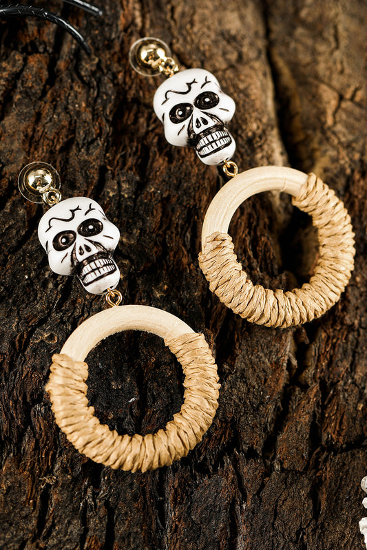 Rattan Halloween Skull Earrings