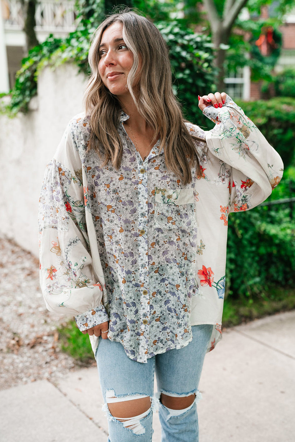 Boho Floral  Button Up Loose Shirt