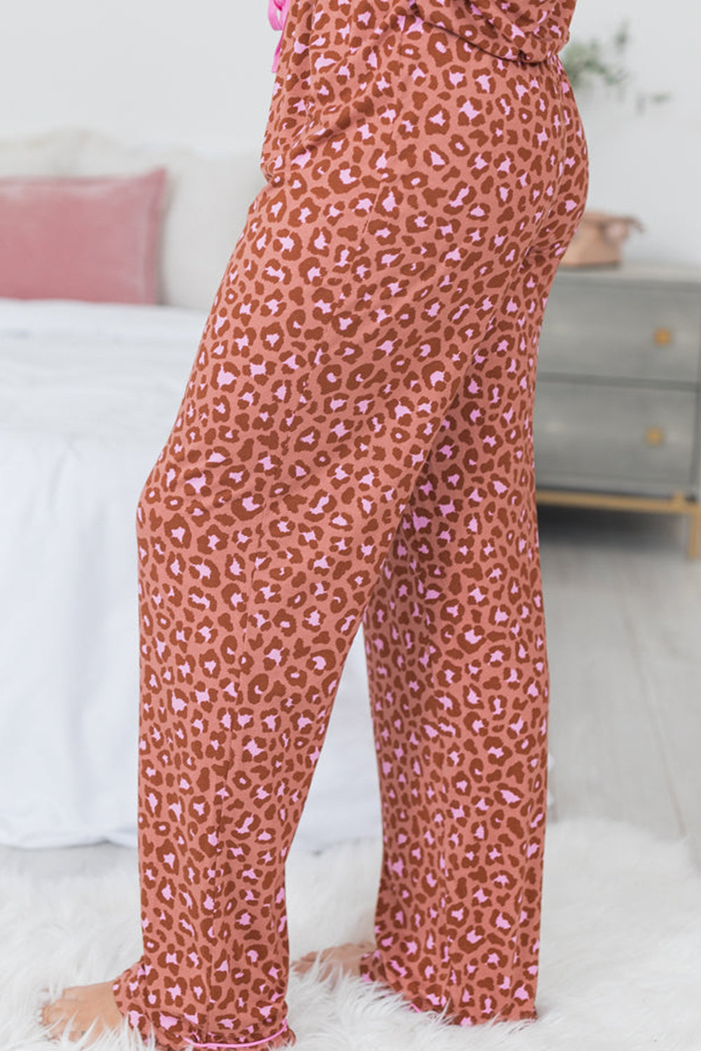 Leopard Print Short Sleeve Pajamas Set