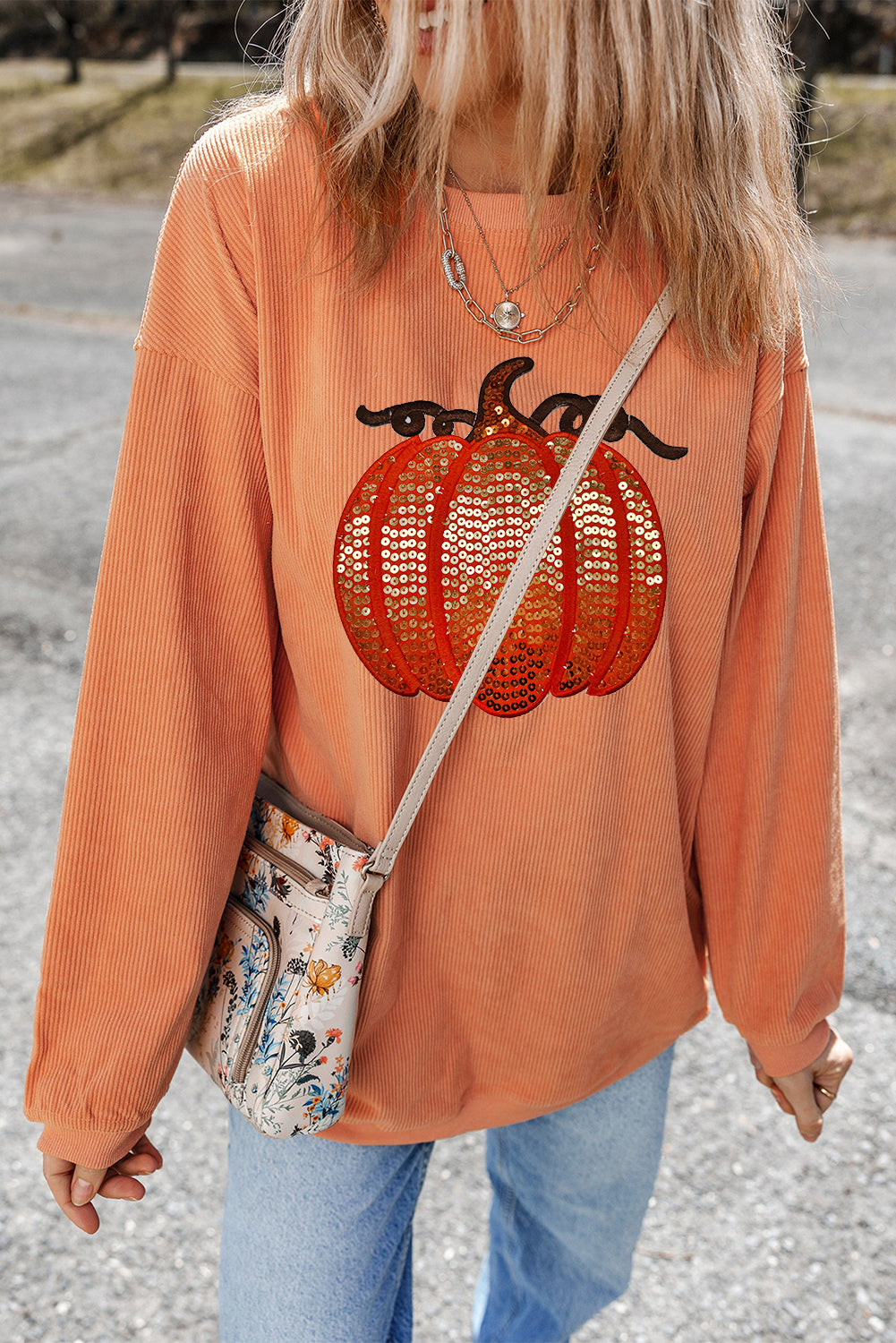 Halloween Sequin Pumpkin Sweatshirt