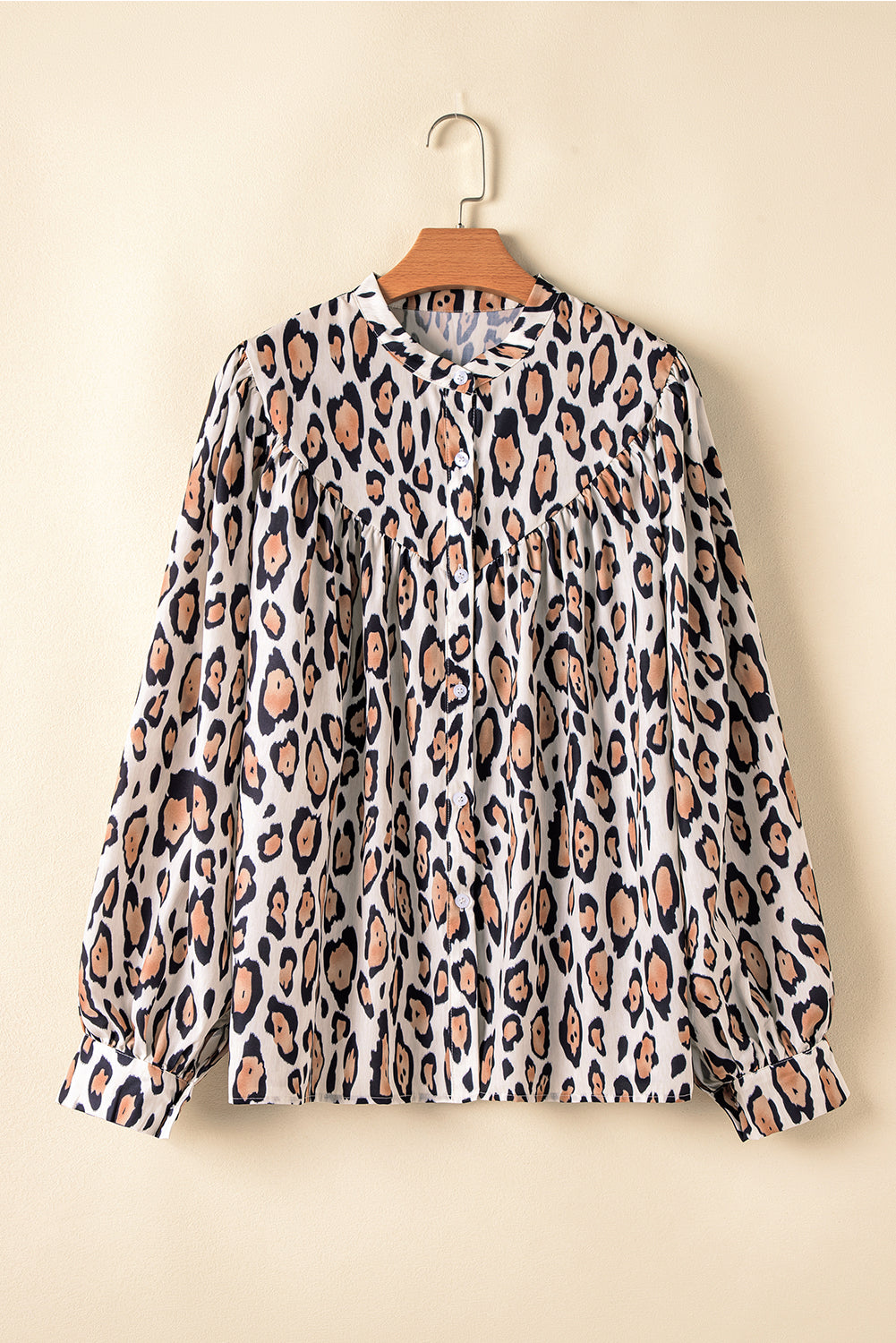 Leopard Print Balloon Sleeve Loose Blouse