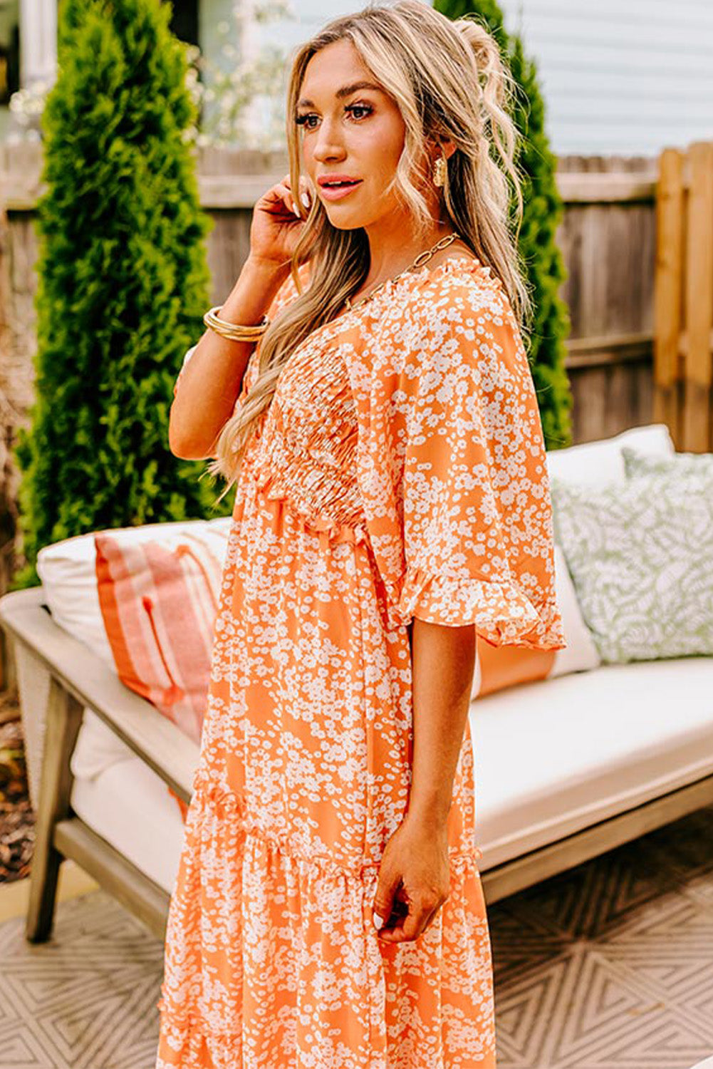 Orange Floral  Maxi Dress