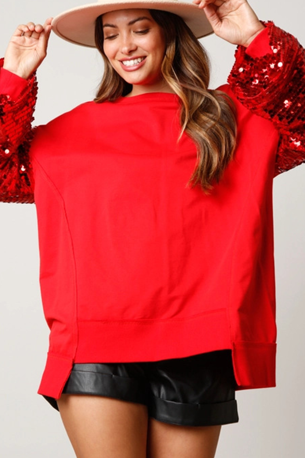 Festive Sequin Lantern Sleeve Sweatshirt