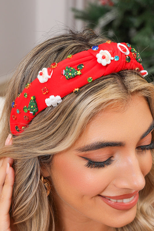 Fiery Red Cartoon Christmas Charm Rhinestone Knotted Headband