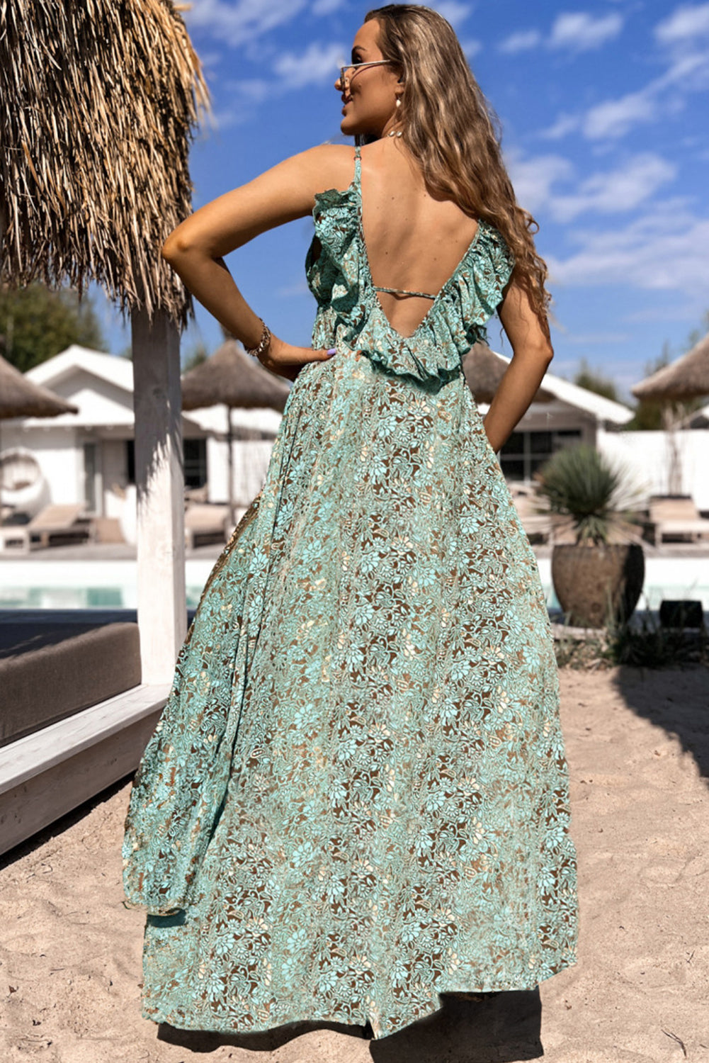 Boho Floral Backless Maxi Dress