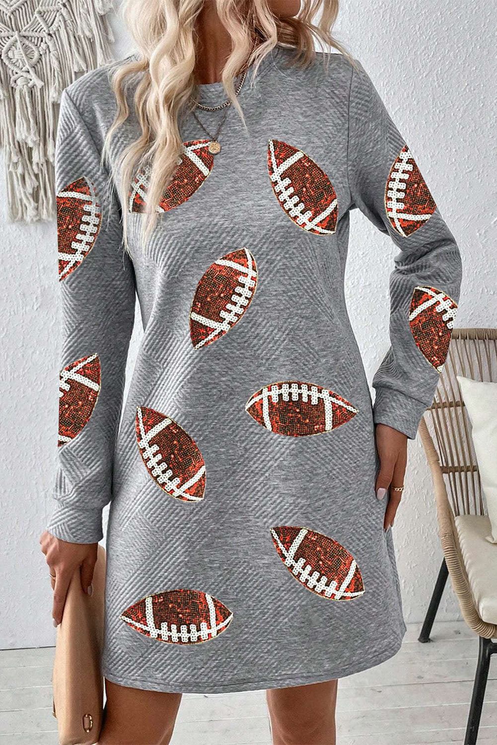 Gray Sequin Football Mini Dress