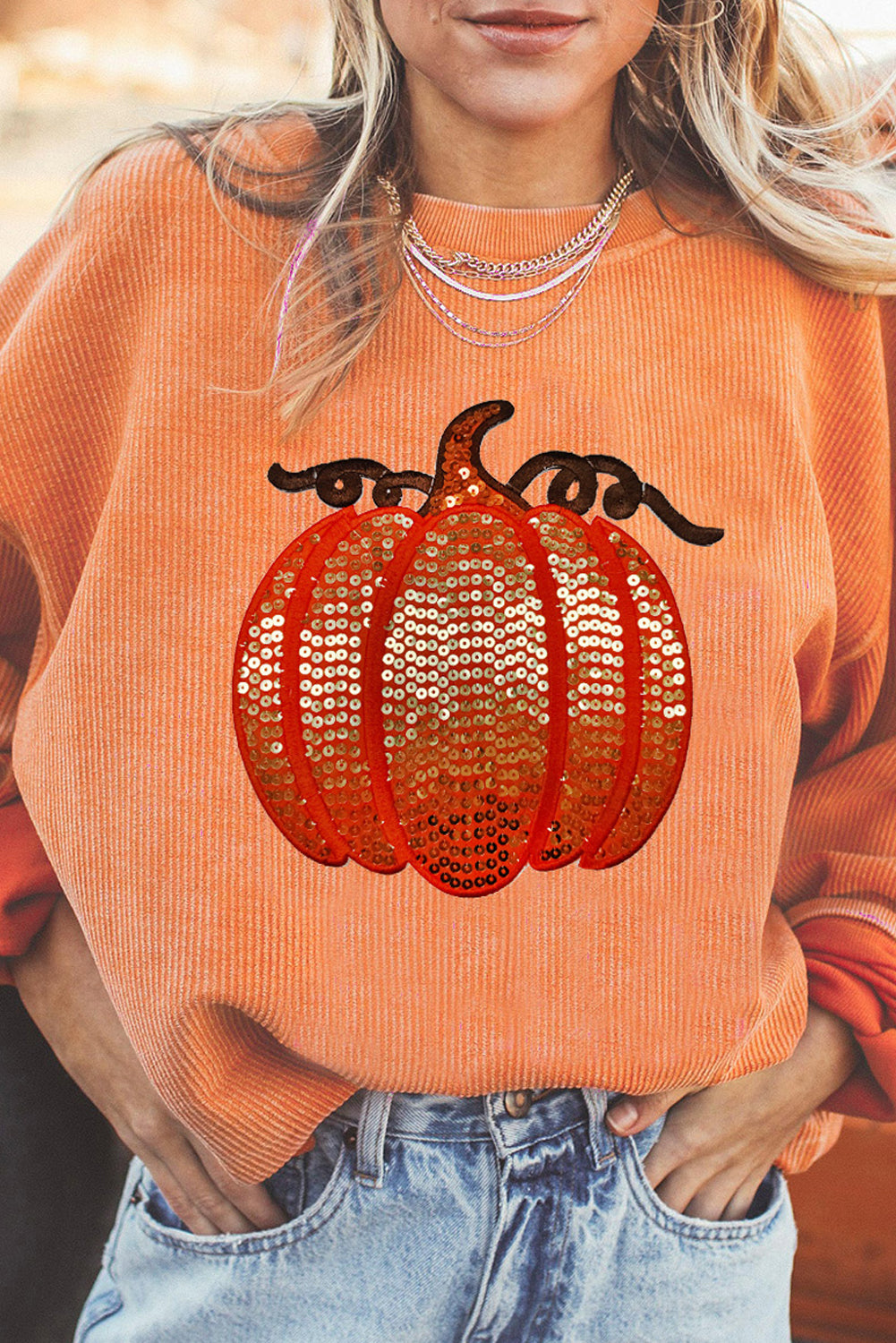 Halloween Sequin Pumpkin Sweatshirt