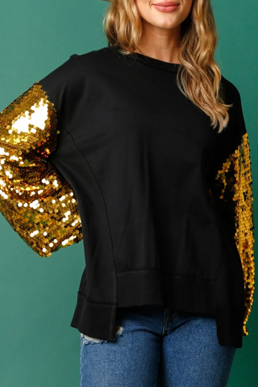 Festive Sequin Lantern Sleeve Sweatshirt