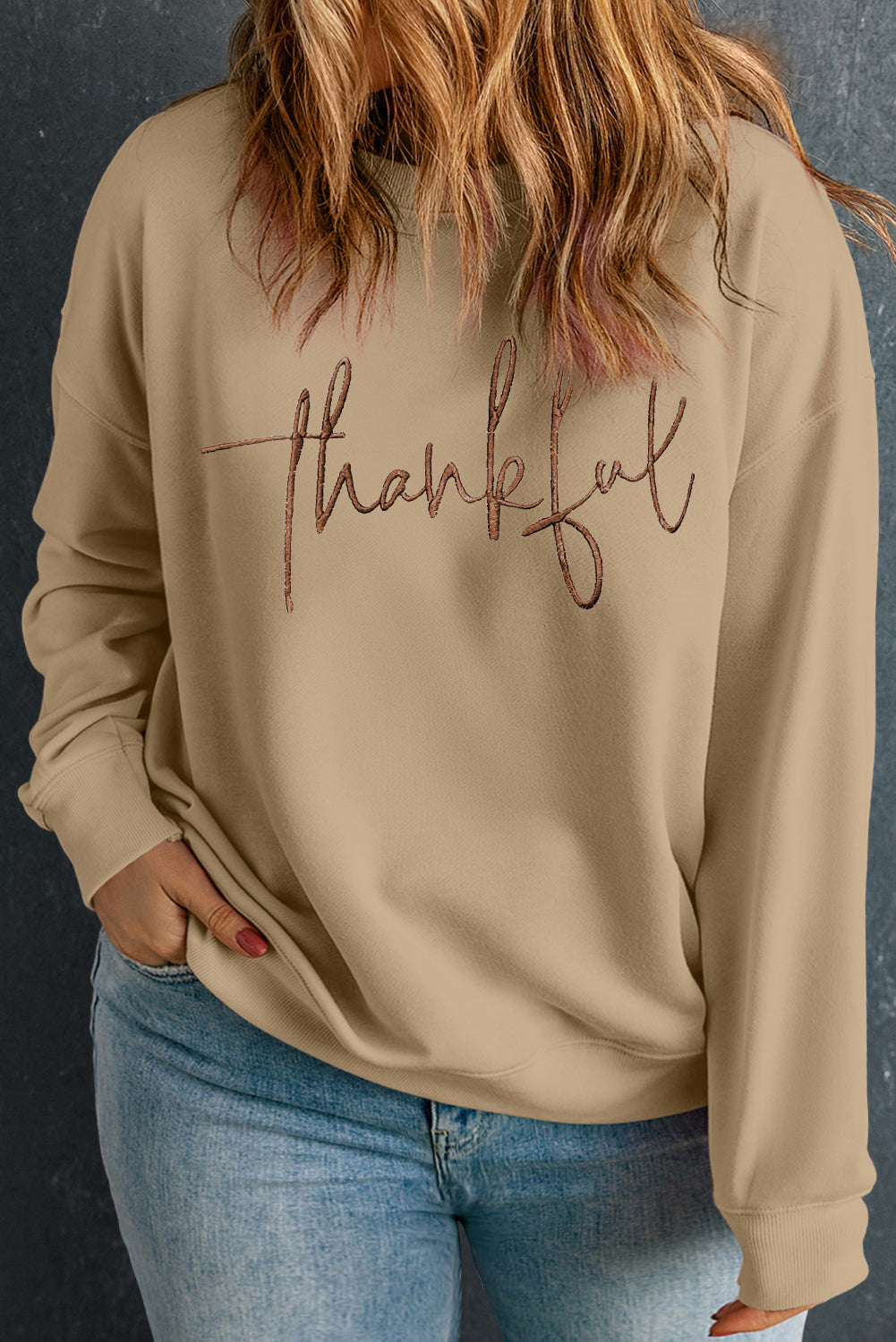 thankful Embroidered Crew Neck Sweatshirt - Plus