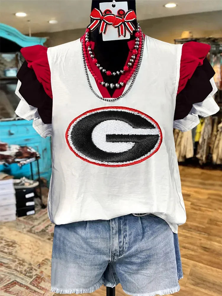 Georgia Ruffle Sleeve Gameday Top