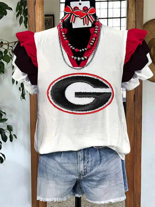 Georgia Ruffle Sleeve Gameday Top