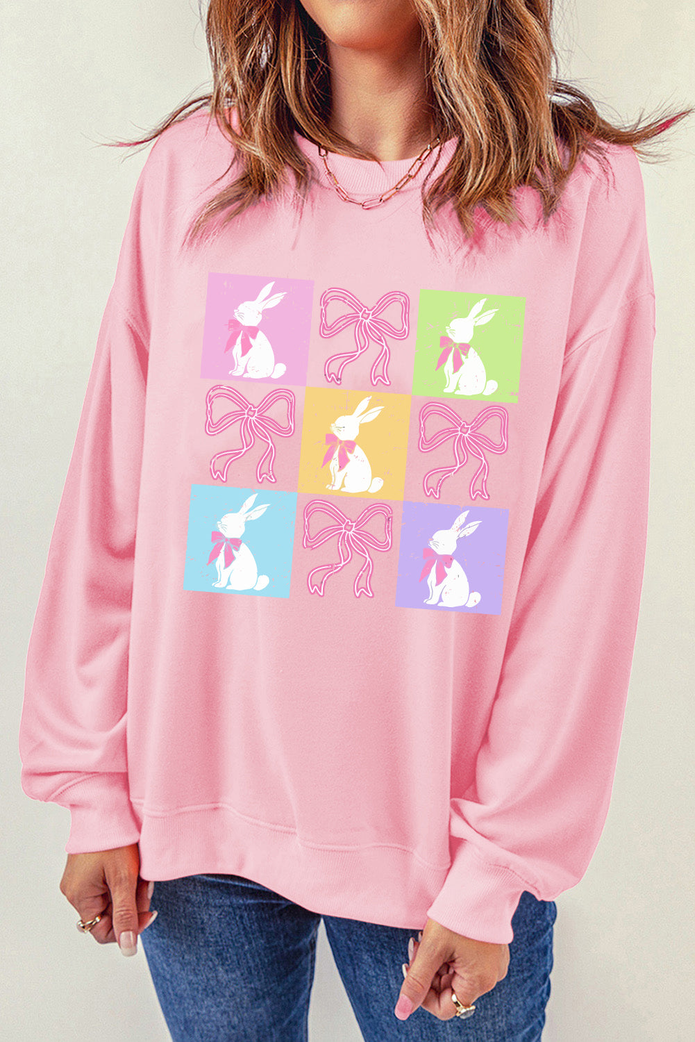 Easter Bunny Checkered Print Sweatshirt