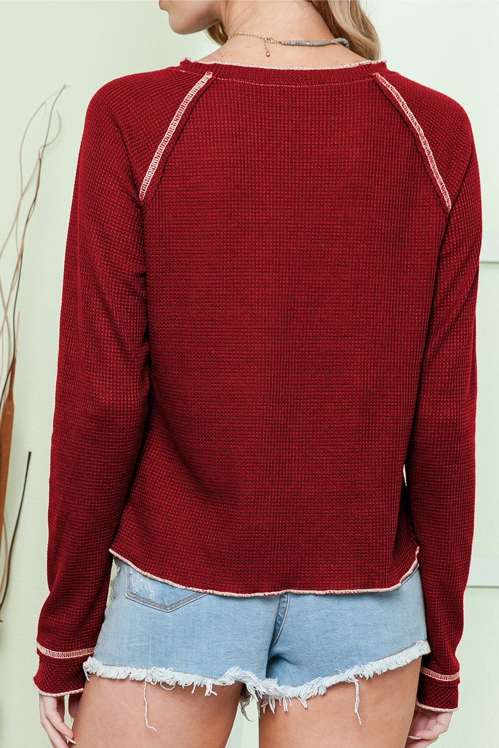 Red Waffleknit Football Sweatshirt